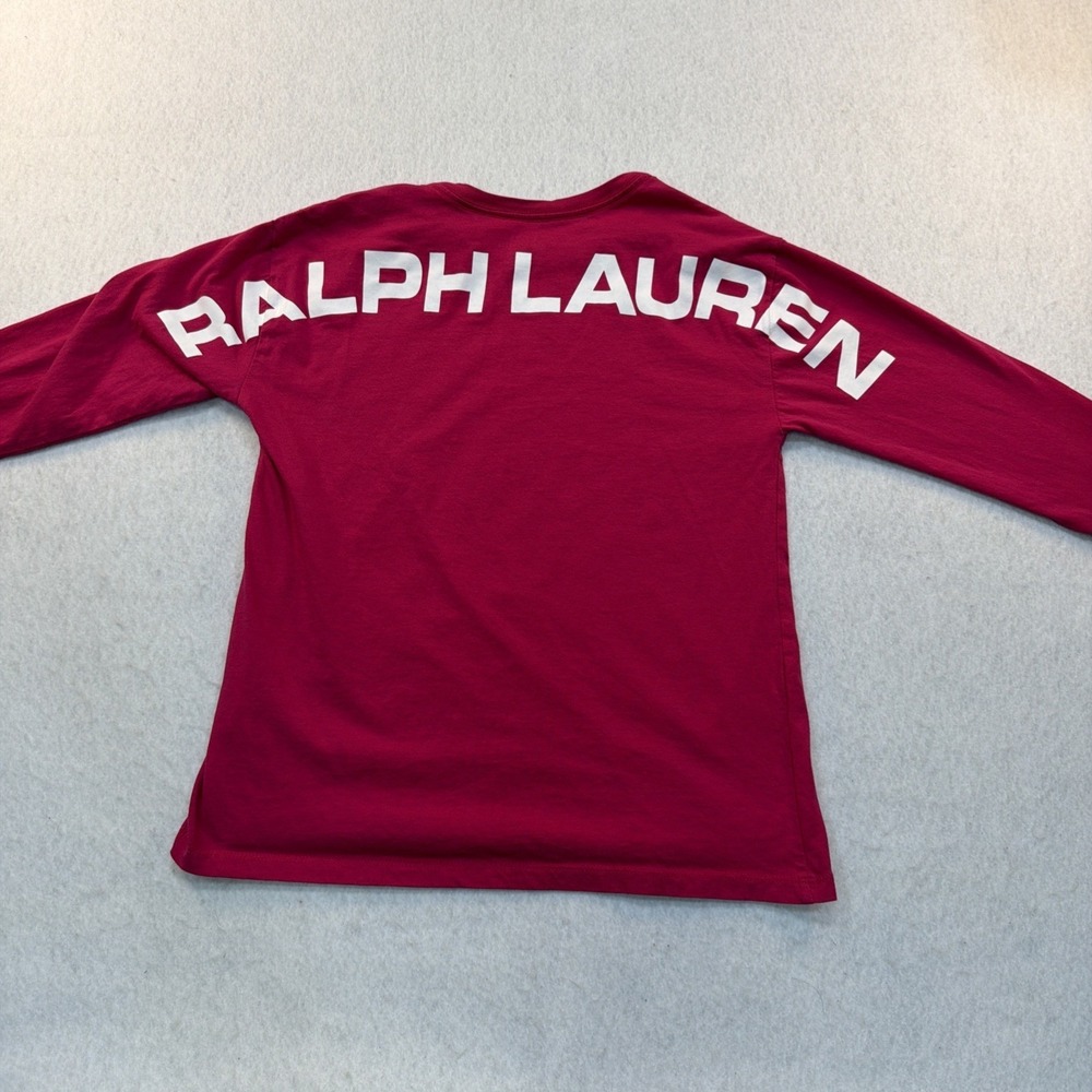 Polo Ralph Lauren LS Unisex Shirt - Logo on Back Medium 8-10 Fuscia W/white Log